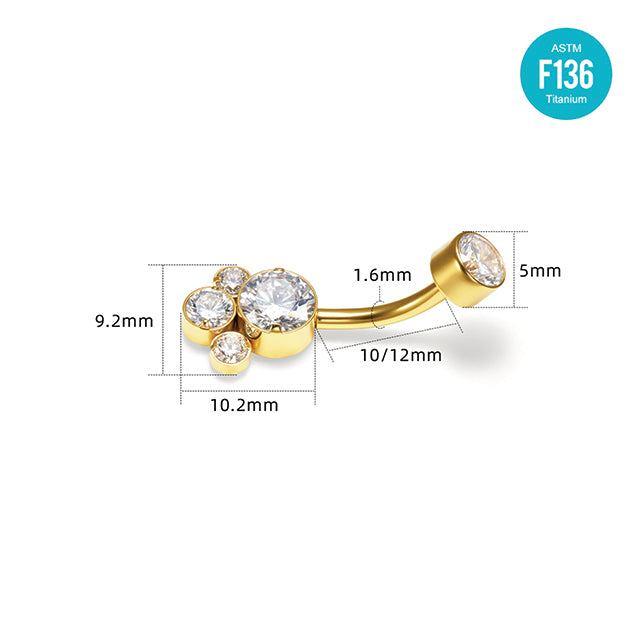 Gold F136 Titanium Belly Button Ring–Cat Paw CZ Dangle,Hypoallergenic Navel Piercing Jewelry