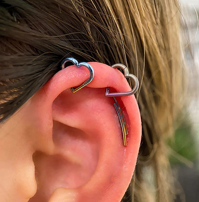 F136 Titanium Heart-Shaped Hoop Ring–Hypoallergenic Piercing Jewelry for Cartilage&Helix