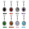 F136 Titanium Flower Navel Ring & Oval Natural Stone Center