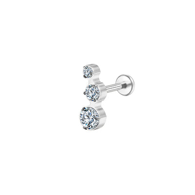 Trendy 3CZ Lip Labret Stud Triple Round Cubic Zirconia Piercing Jewelry Hypoallergenic