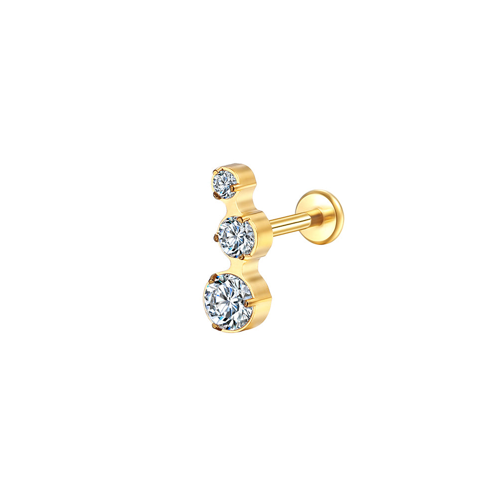 Trendy 3CZ Lip Labret Stud Triple Round Cubic Zirconia Piercing Jewelry Hypoallergenic
