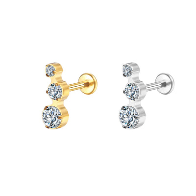 Trendy 3CZ Lip Labret Stud Triple Round Cubic Zirconia Piercing Jewelry Hypoallergenic