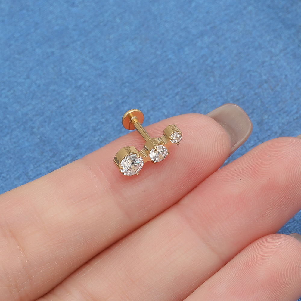 Trendy 3CZ Lip Labret Stud Triple Round Cubic Zirconia Piercing Jewelry Hypoallergenic