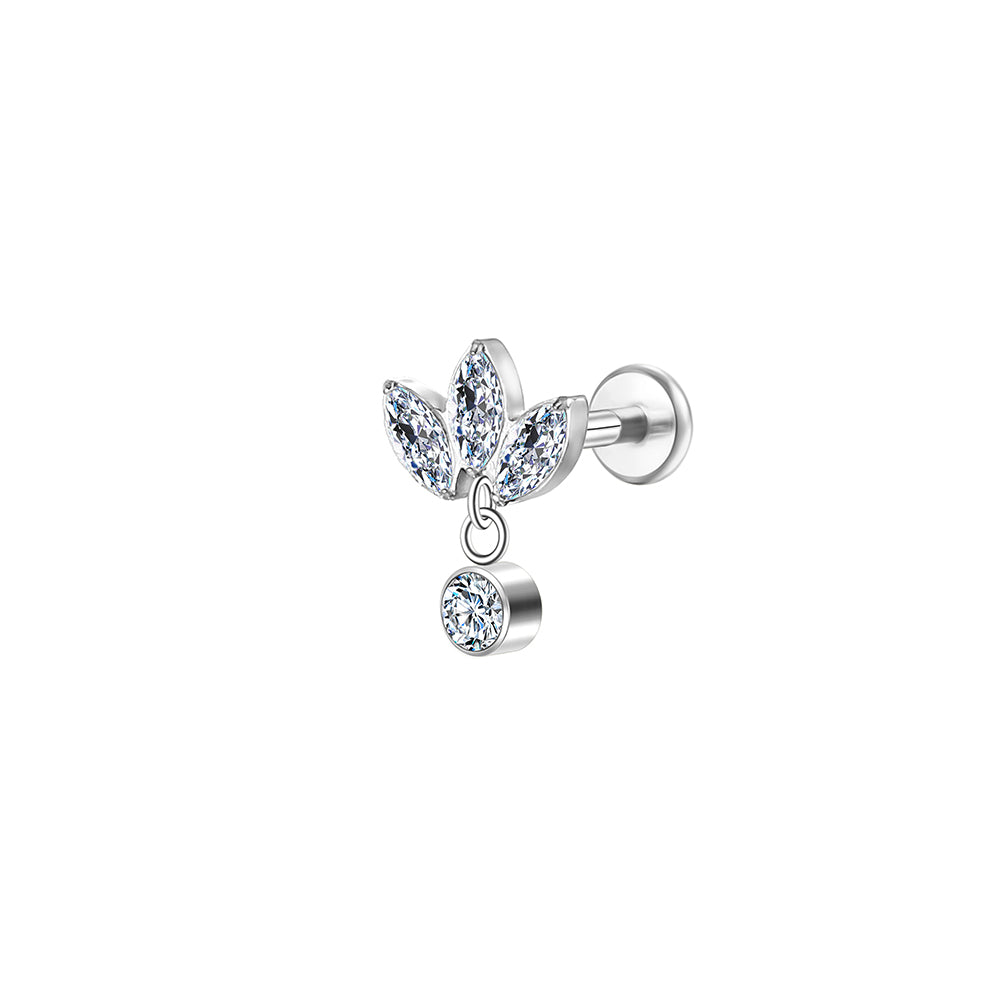 Triple Marquise CZ Lip Stud 16G Internally Threaded Labret Piercing Jewelry