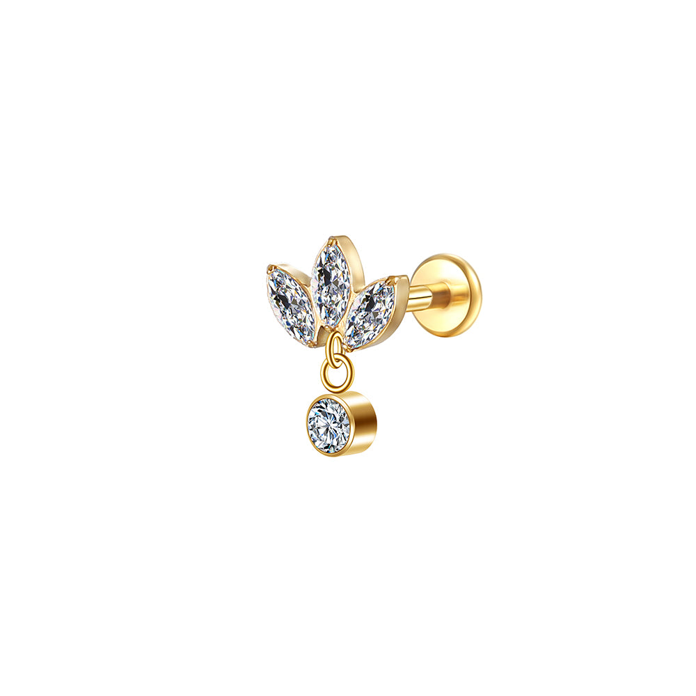 Triple Marquise CZ Lip Stud 16G Internally Threaded Labret Piercing Jewelry