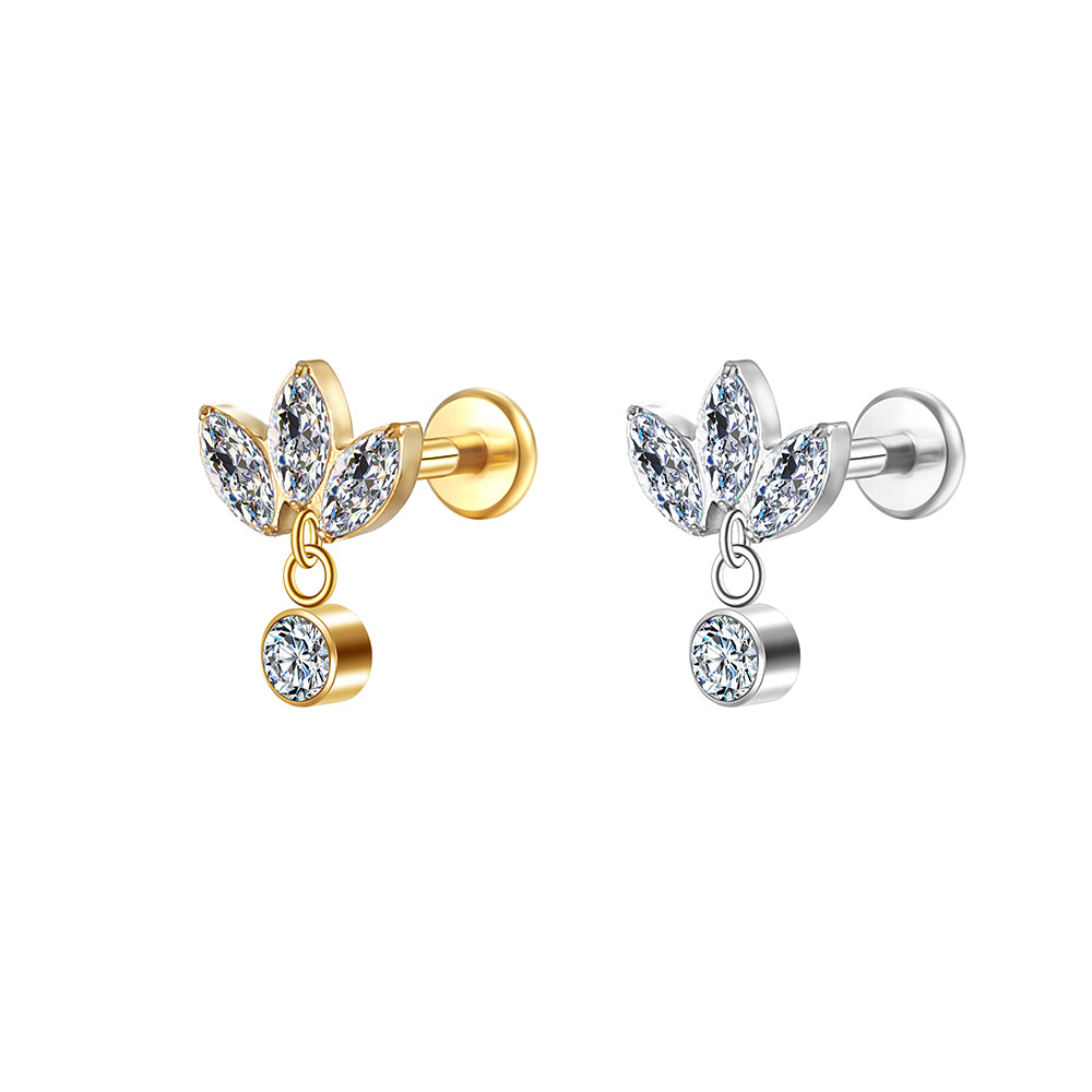 Triple Marquise CZ Lip Stud 16G Internally Threaded Labret Piercing Jewelry