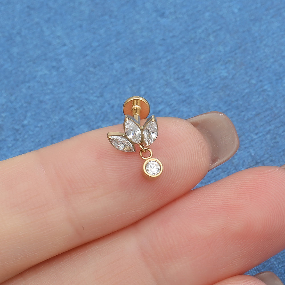 Triple Marquise CZ Lip Stud 16G Internally Threaded Labret Piercing Jewelry