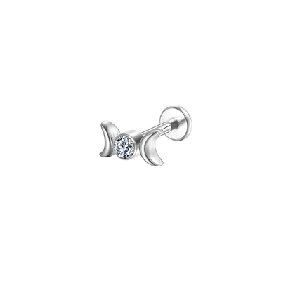 Double Crescent Moon CZ Lip Stud – 16G Internally Threaded Labret Piercing