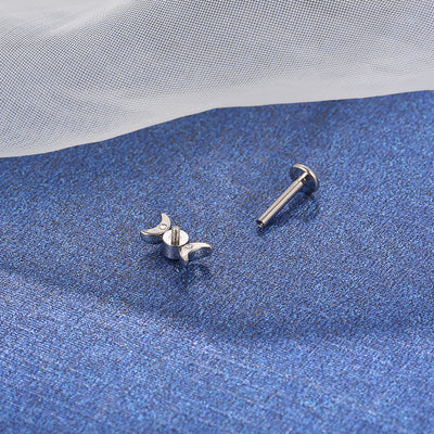 Double Crescent Moon CZ Lip Stud – 16G Internally Threaded Labret Piercing