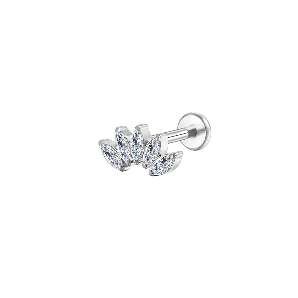 Titanium Five Marquise CZ Lip Stud Hypoallergenic 16G Labret Jewelry