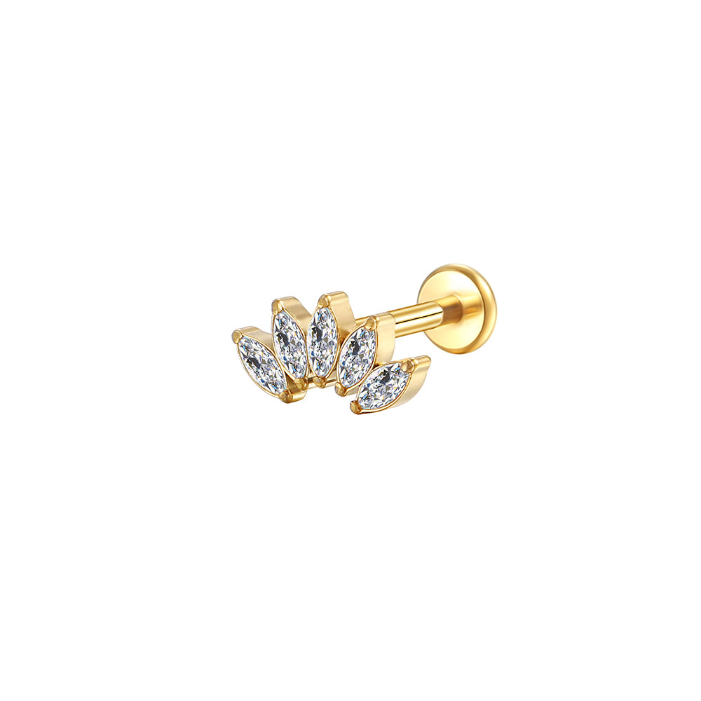 Titanium Five Marquise CZ Lip Stud Hypoallergenic 16G Labret Jewelry