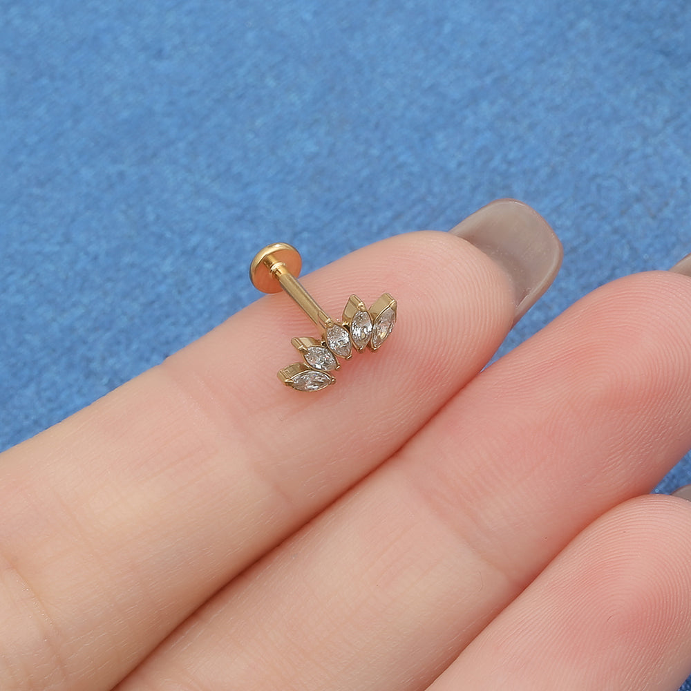 Titanium Five Marquise CZ Lip Stud Hypoallergenic 16G Labret Jewelry
