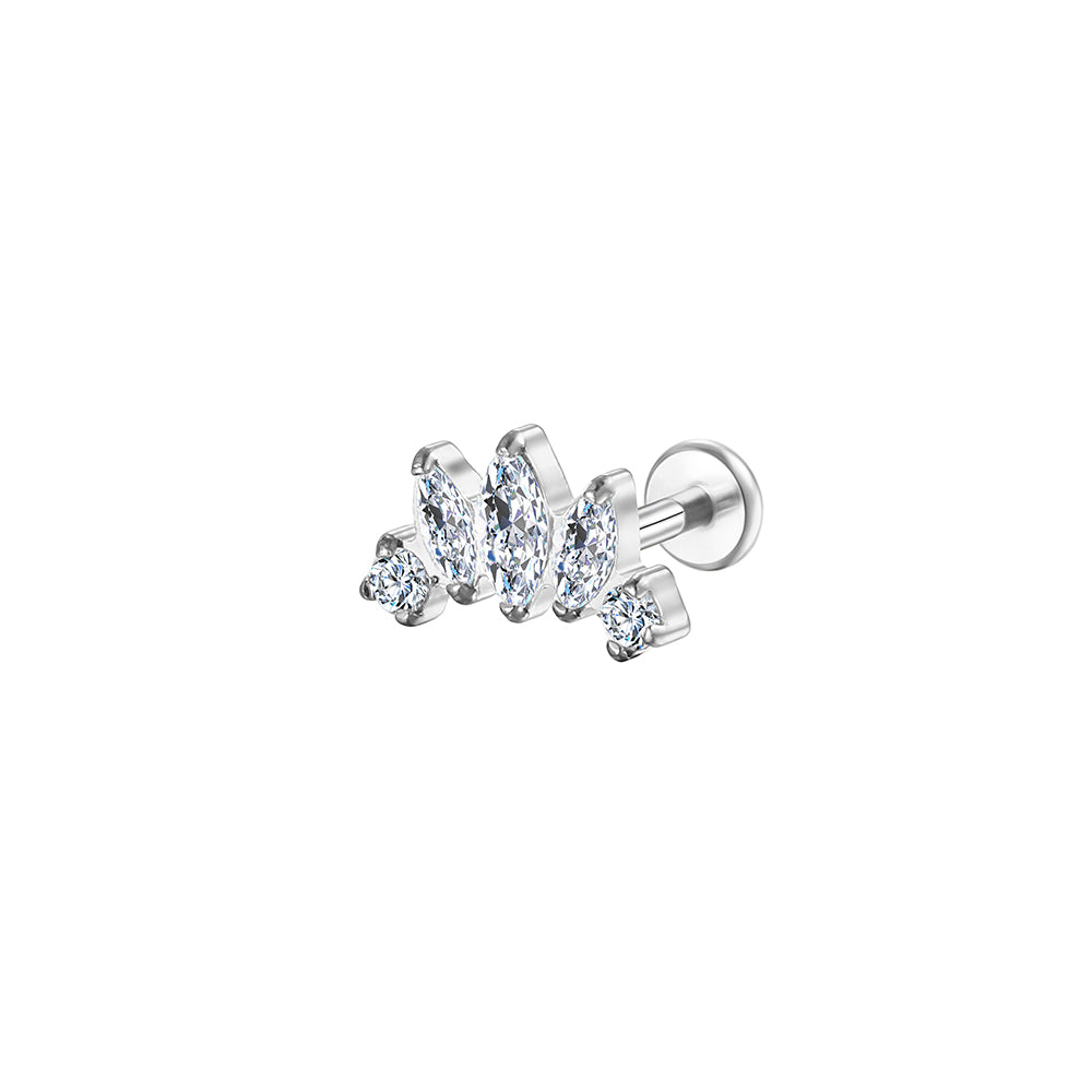 14K Gold Five Marquise CZ Internally Threaded Labret Stud – Elegant Lip Piercing Jewelry