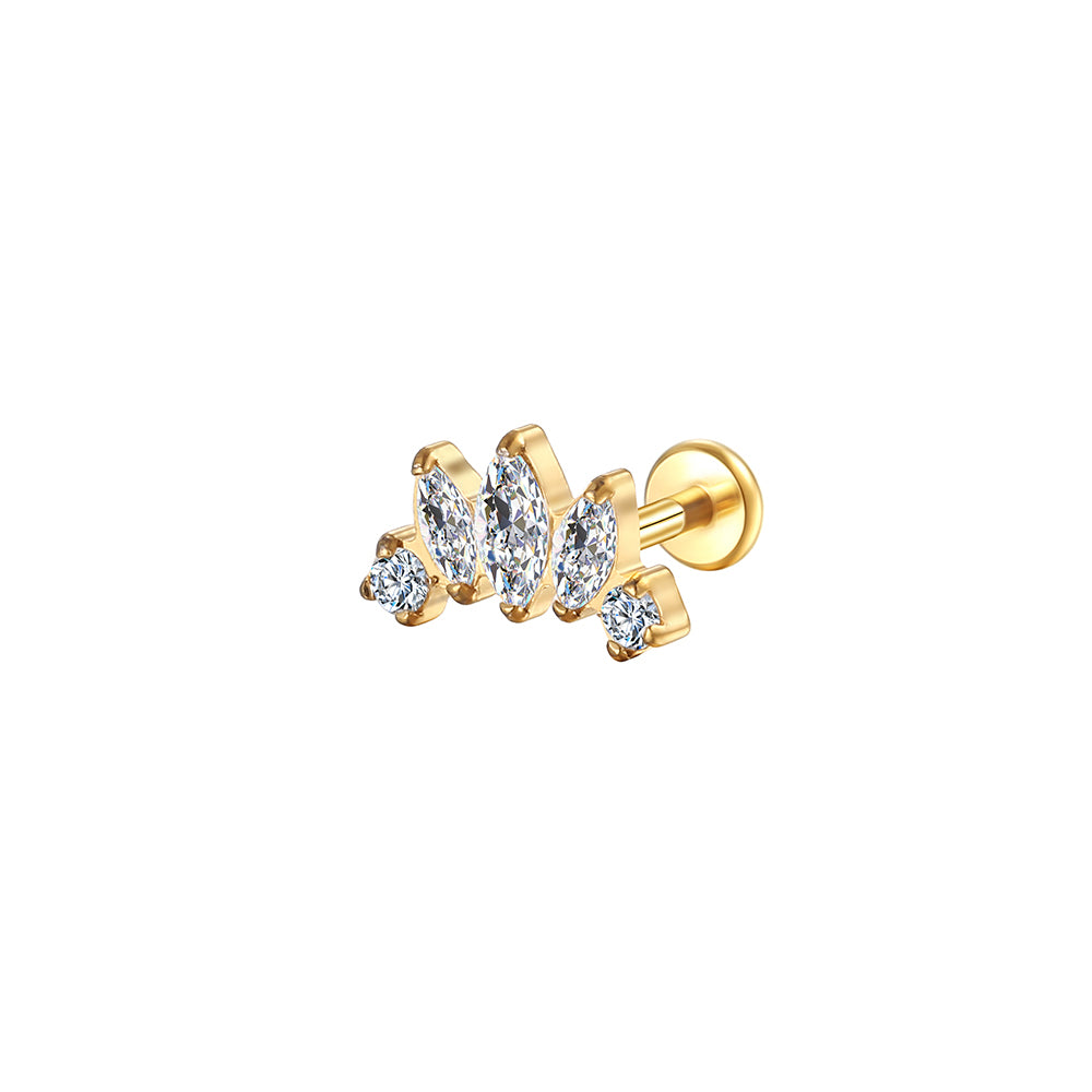 14K Gold Five Marquise CZ Internally Threaded Labret Stud – Elegant Lip Piercing Jewelry