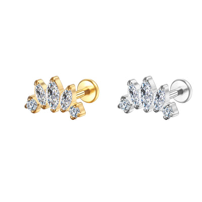 14K Gold Five Marquise CZ Internally Threaded Labret Stud – Elegant Lip Piercing Jewelry