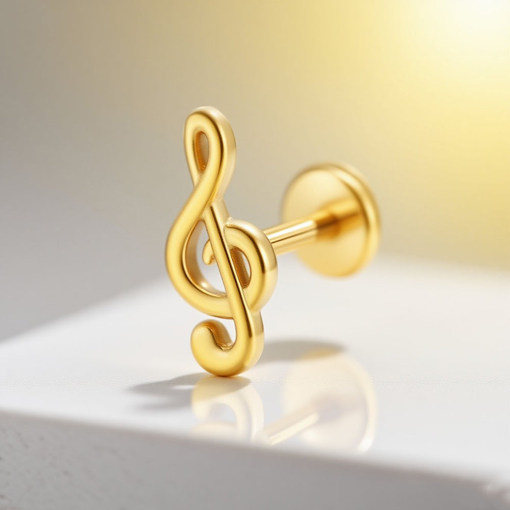 14K Solid Gold Music Note Stud Earring Hypoallergenic Minimalist Jewelry