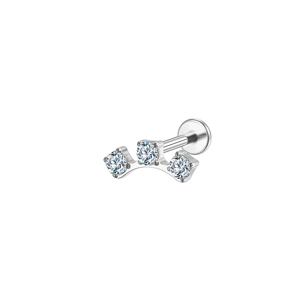 Square Bezel Round CZ Lip Stud 16G Internally Threaded Labret Piercing