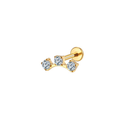 Square Bezel Round CZ Lip Stud 16G Internally Threaded Labret Piercing