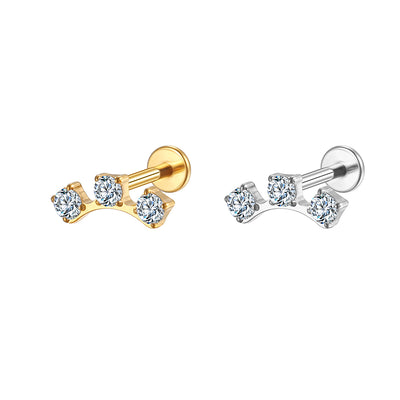 Square Bezel Round CZ Lip Stud 16G Internally Threaded Labret Piercing