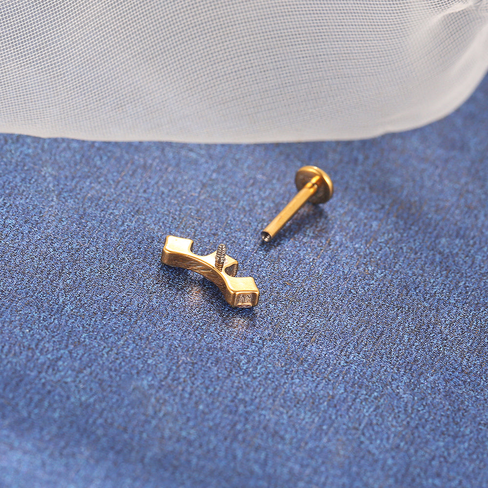 Square Bezel Round CZ Lip Stud 16G Internally Threaded Labret Piercing