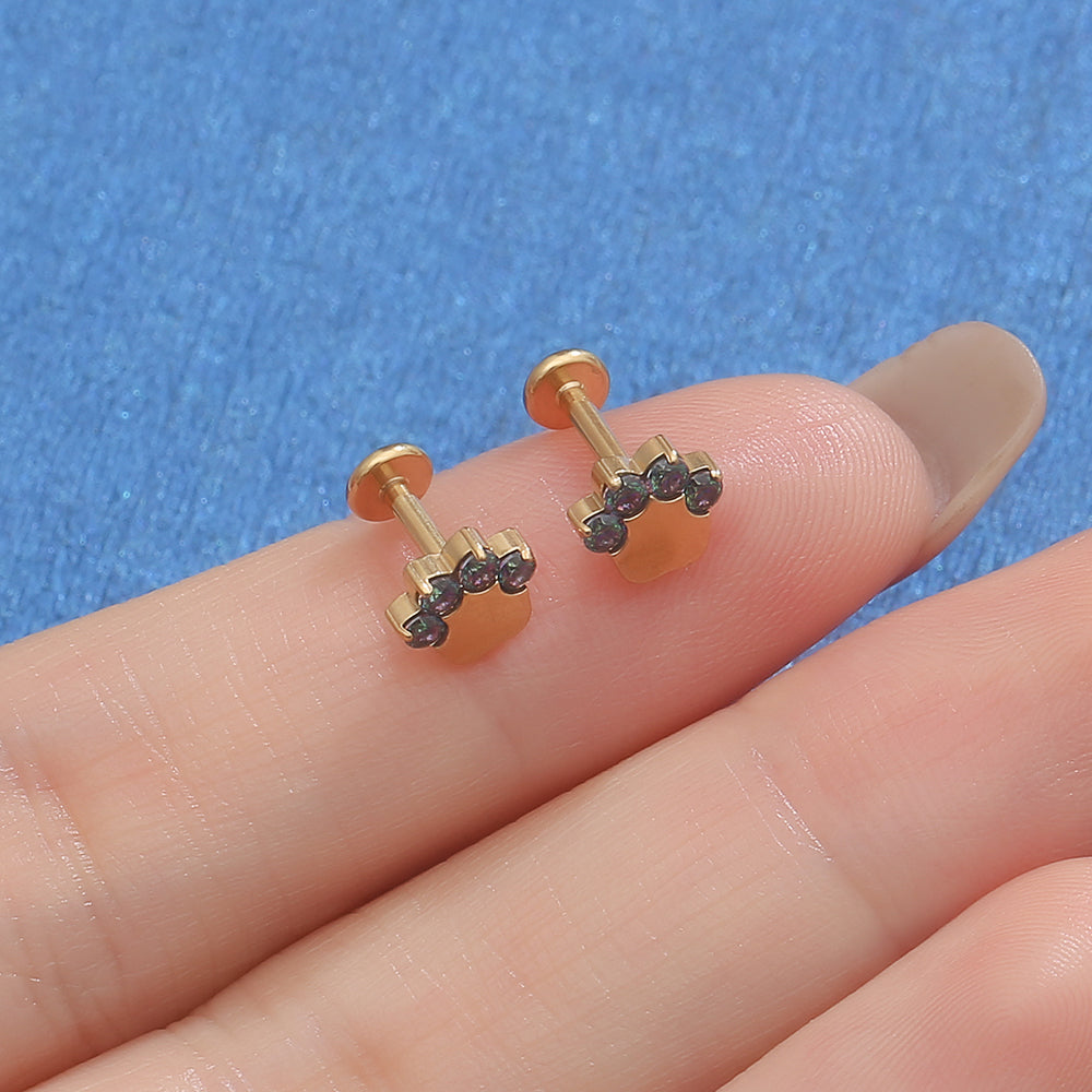 Four CZ Paw Print Lip Stud 16G Internally Threaded Cat Claw Labret Piercing