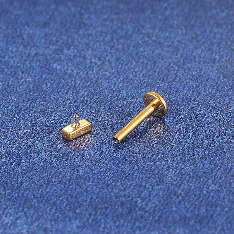 Minimalist Flat Rectangle Lip Stud 16G Internally Threaded Labret Piercing