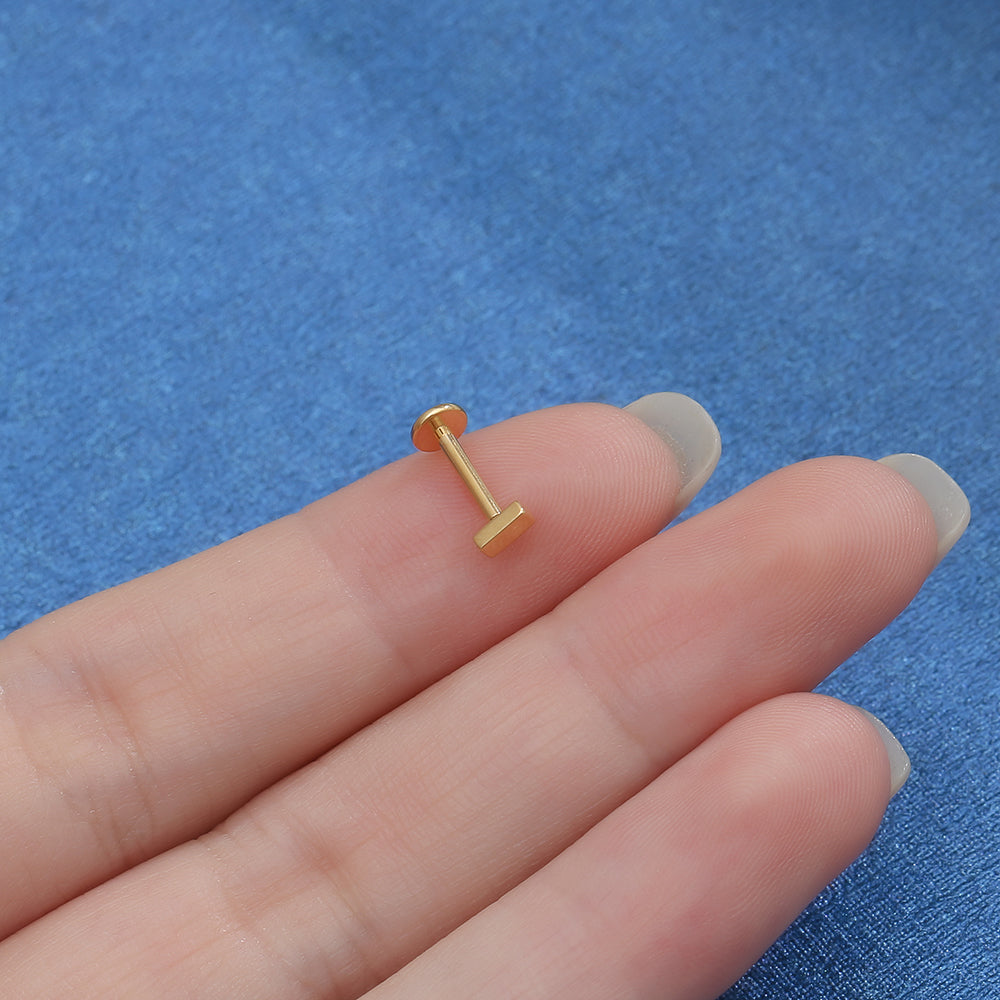 Minimalist Flat Rectangle Lip Stud 16G Internally Threaded Labret Piercing