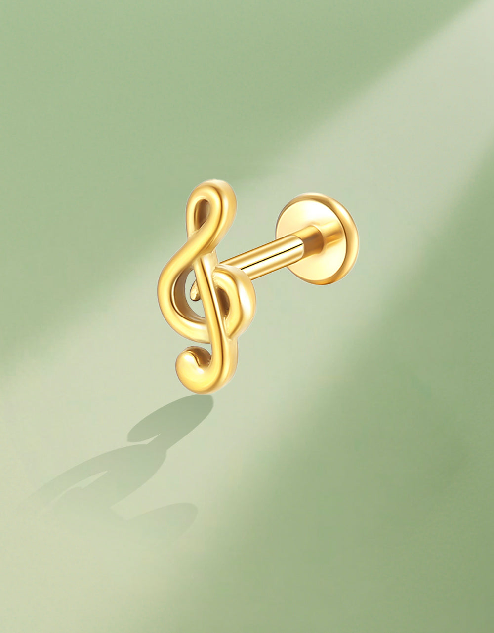 14K Solid Gold Music Note Stud Earring Hypoallergenic Minimalist Jewelry