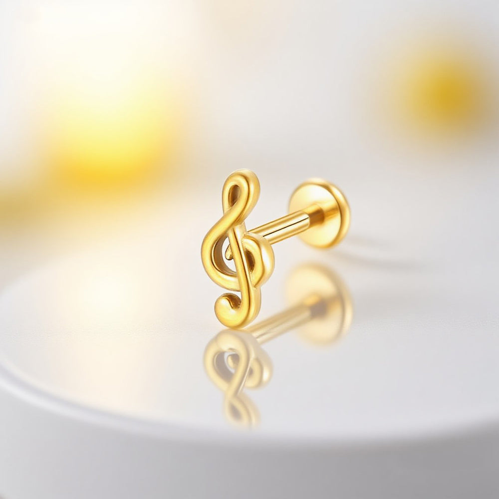 14K Solid Gold Music Note Stud Earring Hypoallergenic Minimalist Jewelry