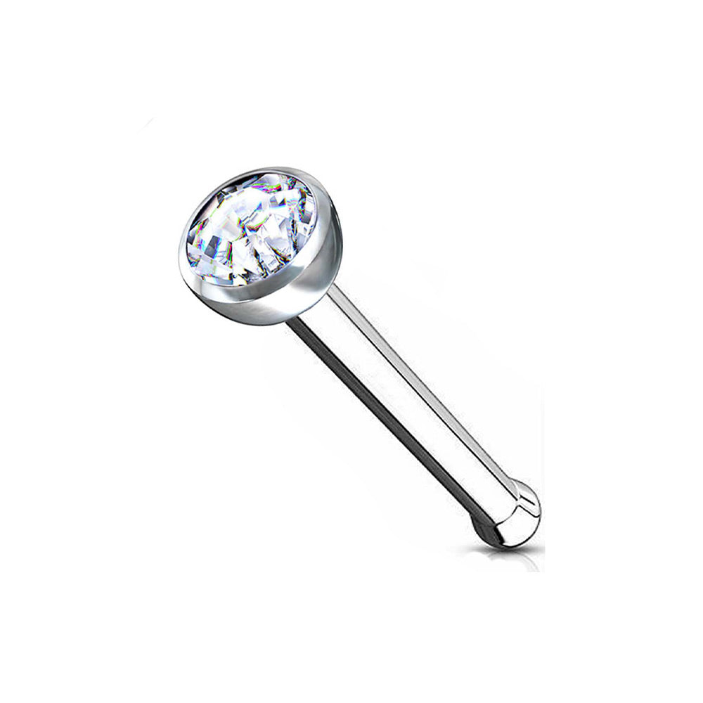 Internally Threaded Titanium Nose Piercing – Bezel Gem Set