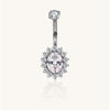 Titanium Internally Threaded Bezel Set CZ Top With Oval CZ Center Flower Belly Ring