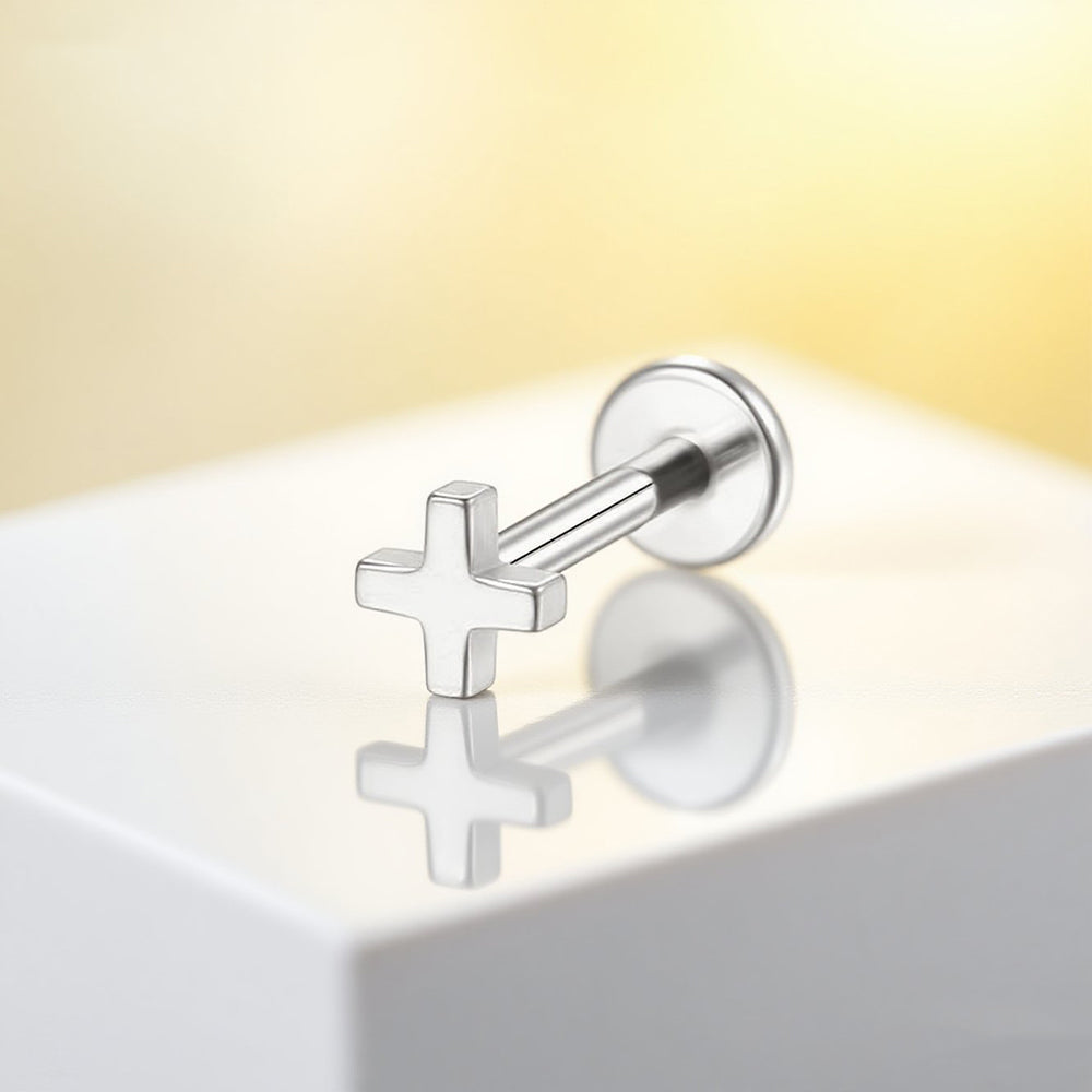 14K Solid Gold Cross Piercing Stud Minimalist Cartilage/Helix Earring