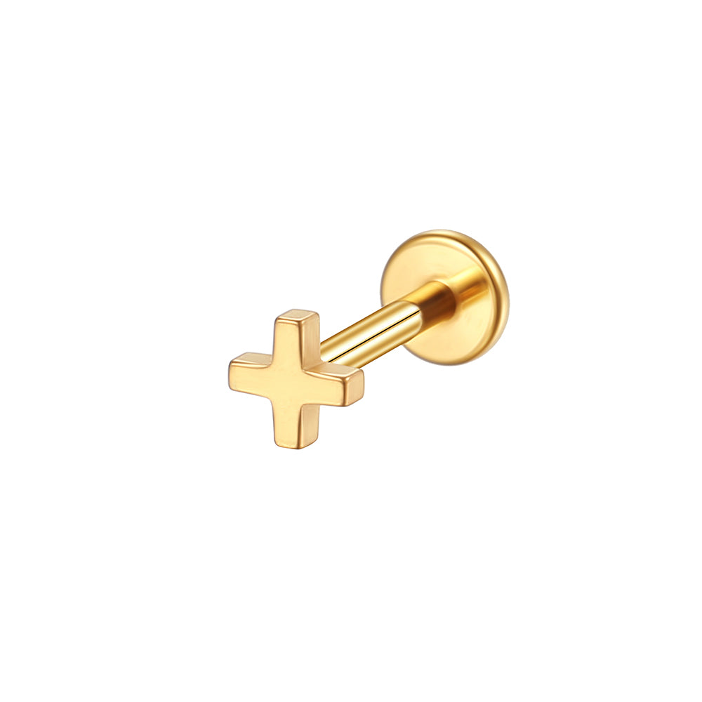 14K Solid Gold Cross Piercing Stud Minimalist Cartilage/Helix Earring