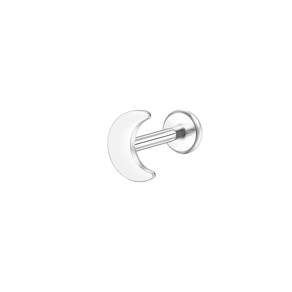 14K Gold Minimalist Flat Moon Labret Stud – Internally Threaded Lip Piercing Jewelry