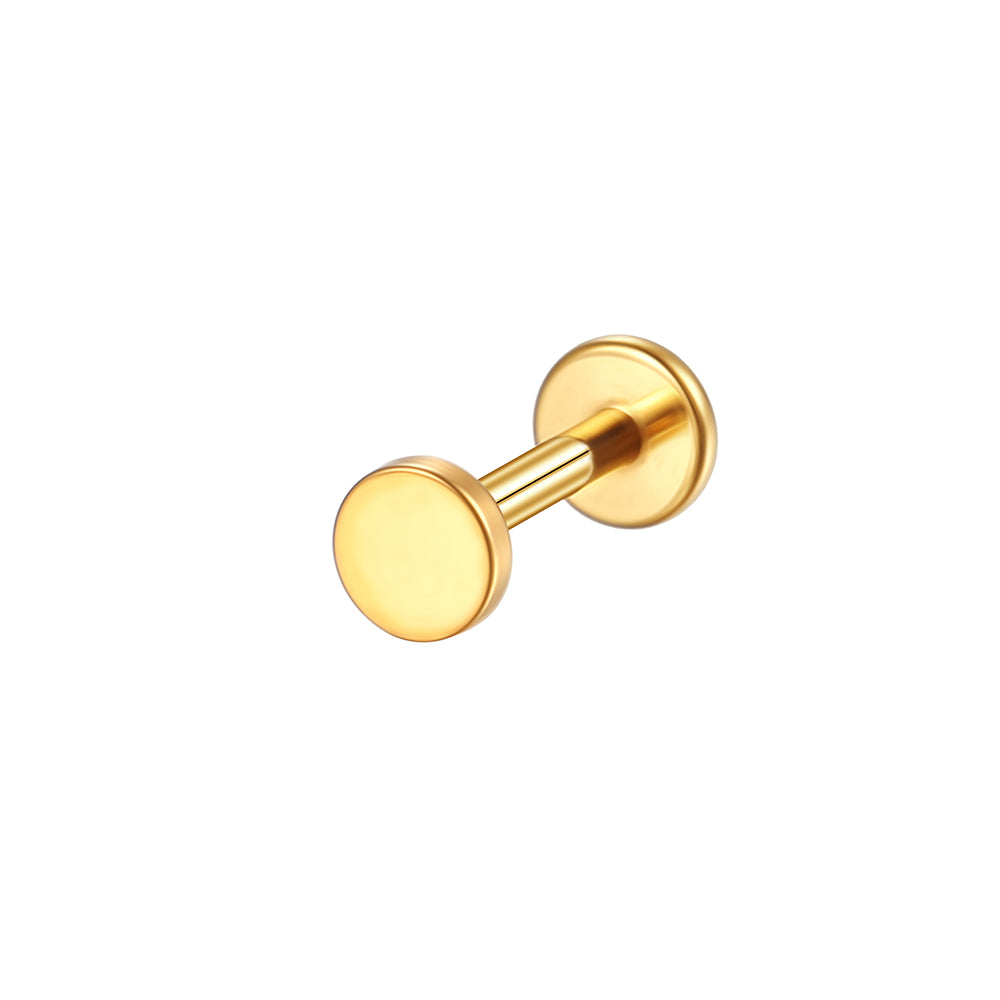 14K Gold Minimalist Flat Disc Labret Stud – Internally Threaded Lip Piercing Jewelry