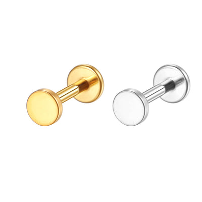 14K Gold Minimalist Flat Disc Labret Stud – Internally Threaded Lip Piercing Jewelry