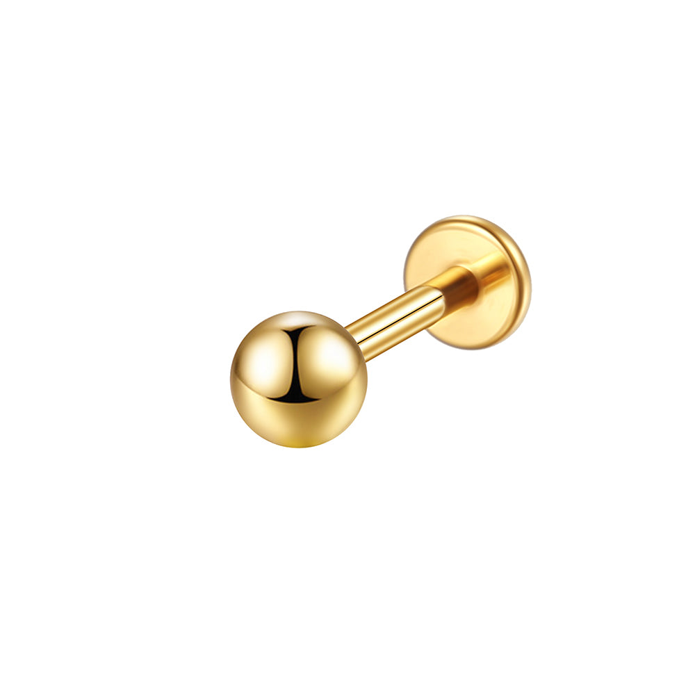 14K Gold Internal Thread Lip Stud｜3D Convex Ball Labret Piercing Jewelry