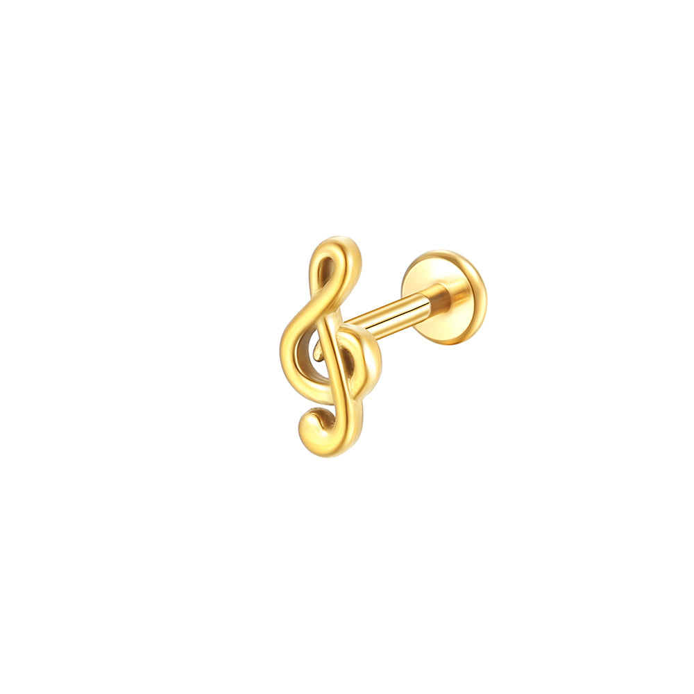14K Solid Gold Music Note Stud Earring Hypoallergenic Minimalist Jewelry