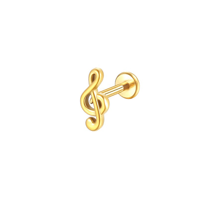 14K Solid Gold Music Note Stud Earring Hypoallergenic Minimalist Jewelry