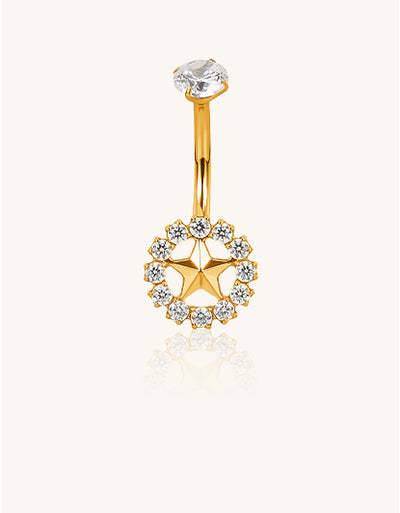 F136 Titanium Star Dangle Belly Ring with CZ Circle – Internally Threaded