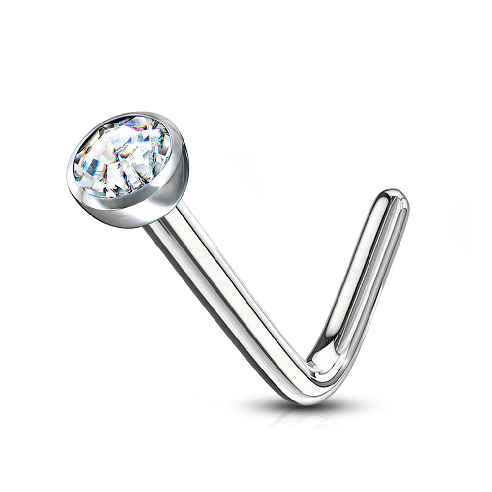 Internally Threaded Titanium Nose Piercing – Bezel Gem Set