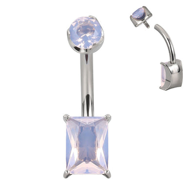 Fashion Belly Button Ring ASTM F136 Titanium Internally Threaded Prong Set Rectangle Natural Stone