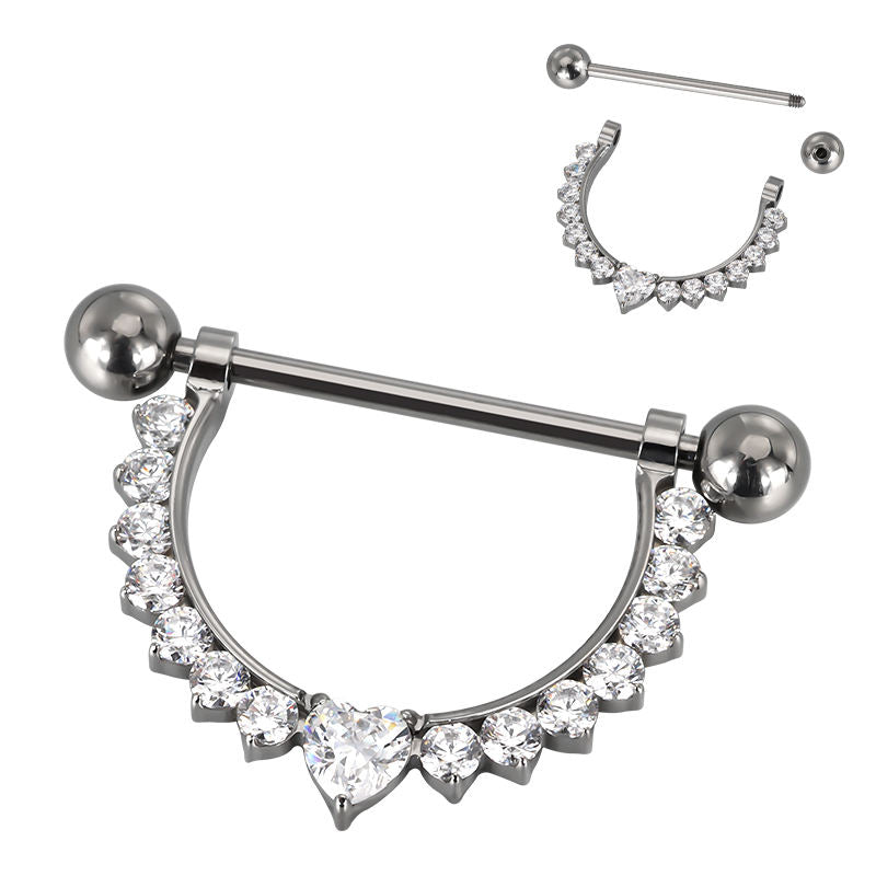 CZ Dangle Nipple Ring – ASTM F136 Titanium Barbell Piercing Jewelry