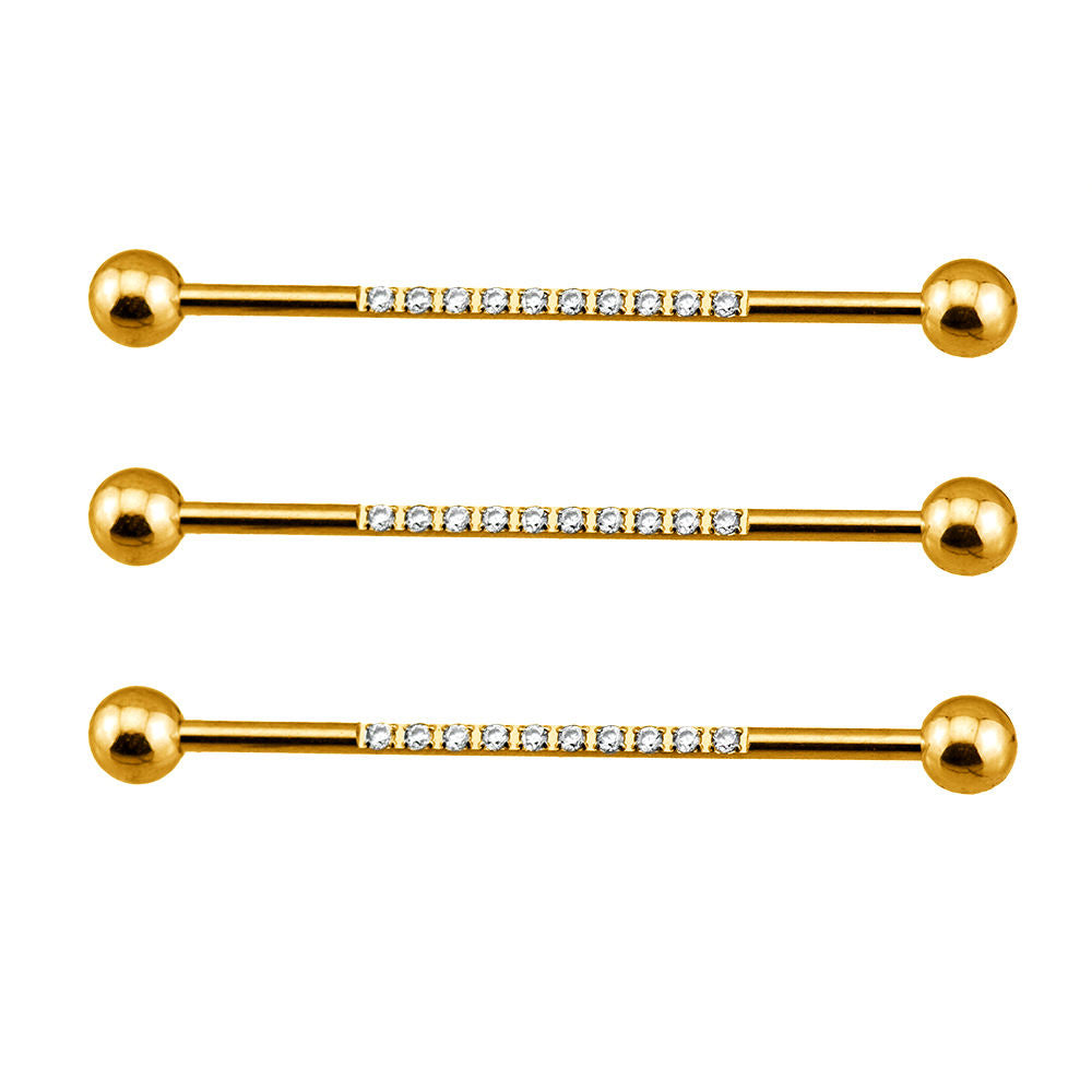 Internally Threaded Industrial Barbell – CZ Pave on Pole
