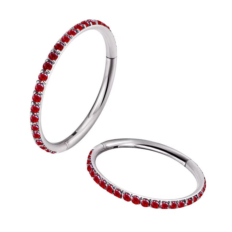 Titanium CZ Stone Hinged Clicker Hoop
