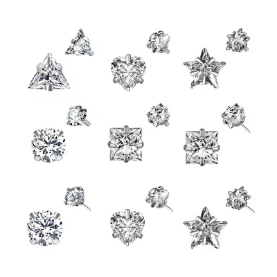 Titanium Labret Top with CZ – 3/4/5 Prong Set Square, Star, Heart, Triangle | 16G Internally Threaded or Push Pin Lip & Helix Piercing