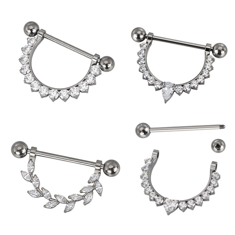 CZ Dangle Nipple Ring – ASTM F136 Titanium Barbell Piercing Jewelry