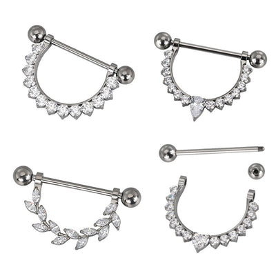 CZ Dangle Nipple Ring – ASTM F136 Titanium Barbell Piercing Jewelry