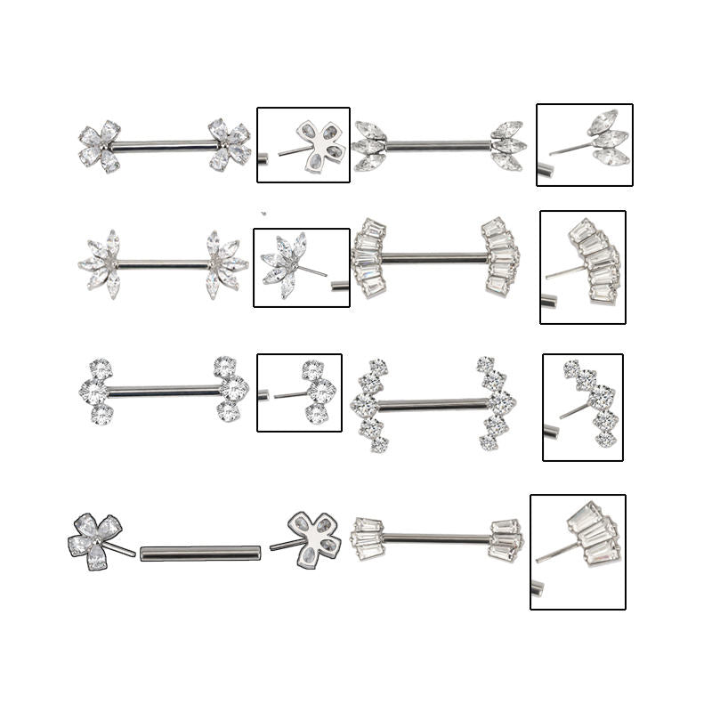 Modern Titanium Threadless Nipple Ring with 5 CNC-Set CZ