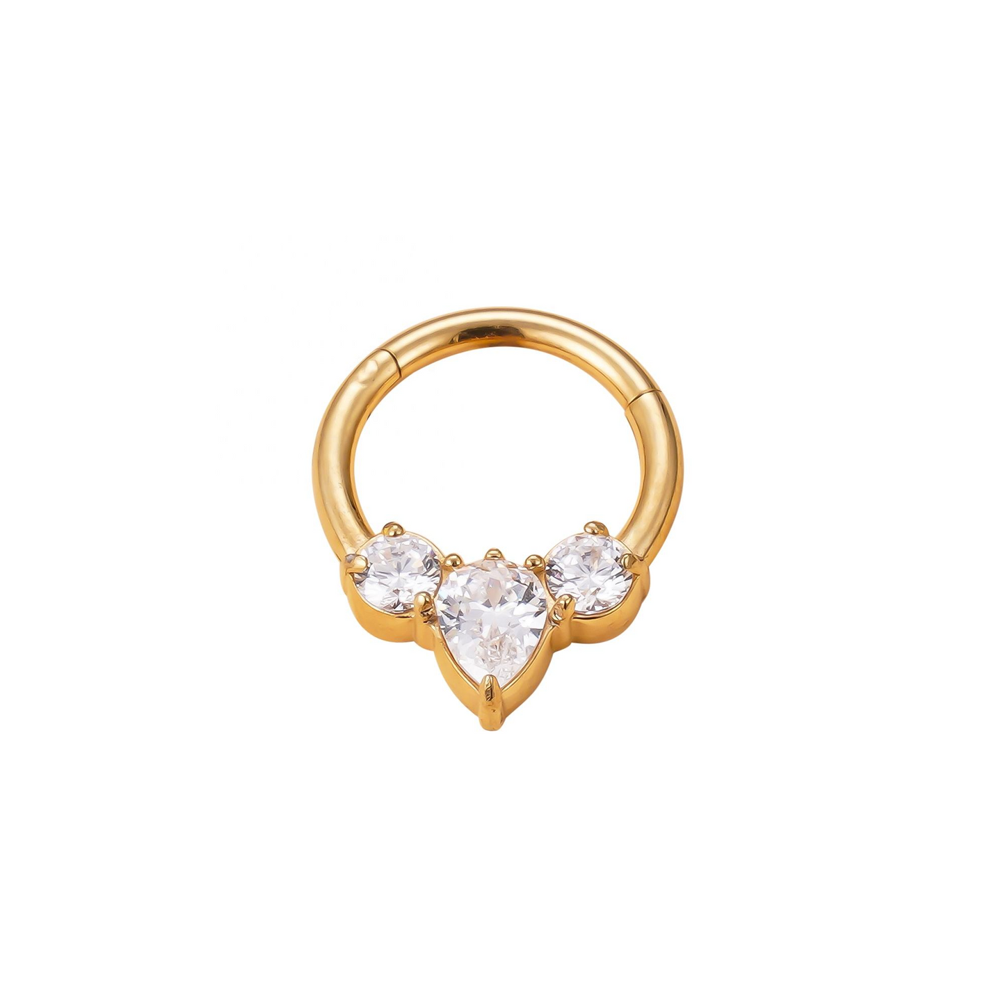 316L Stainless Steel Helix Earring with 2 CZ and Tear CZ Center Blaze Set Segment Hoop Ring